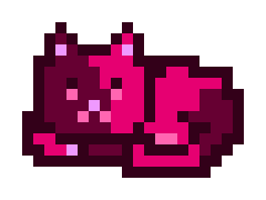 A pixelated, magenta-colored cat-like creature with pointed ears and a curled tail is depicted against a black background, visually representing the newly adopted MoonCat #6777 from the referenced Ethereum transaction.