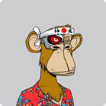 A cartoon monkey with glowing red cyborg eyes and a Japanese headband (displaying "神風" - Kamikaze) wears a red Hawaiian shirt, fitting as a hype/animated meme avatar to accompany the shoutout to @NFTPrince for the @Futurist_conf conference.