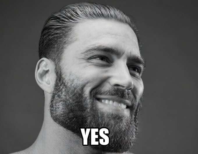 The image features a man with a beard, wearing a shirt that has the word "yes" written across his chest. The background of the photo is black and white, which contrasts with the man's face and emphasizes the message he is conveying through the meme. The caption below the image reads "You don't like the Giga meme but the government do", indicating that the man is making a statement about the government using humor or satire in the form of a meme.