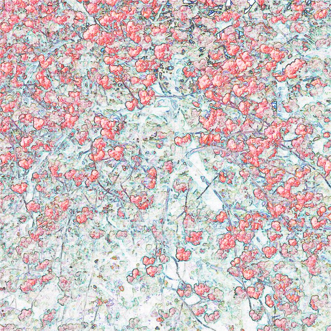 The image features a close-up view of a white background with a pattern of red flowers scattered throughout, creating a visually appealing and vibrant scene. The flowers are arranged in various sizes and orientations, adding depth and dimension to the composition. The image also includes text that reads "SOLD! Thank you so much @fan_yfi for collecting an edition of !" This suggests that someone has taken the time to appreciate the beauty of the flowers and decided to share their experience with others by creating a post about it on social media platforms.