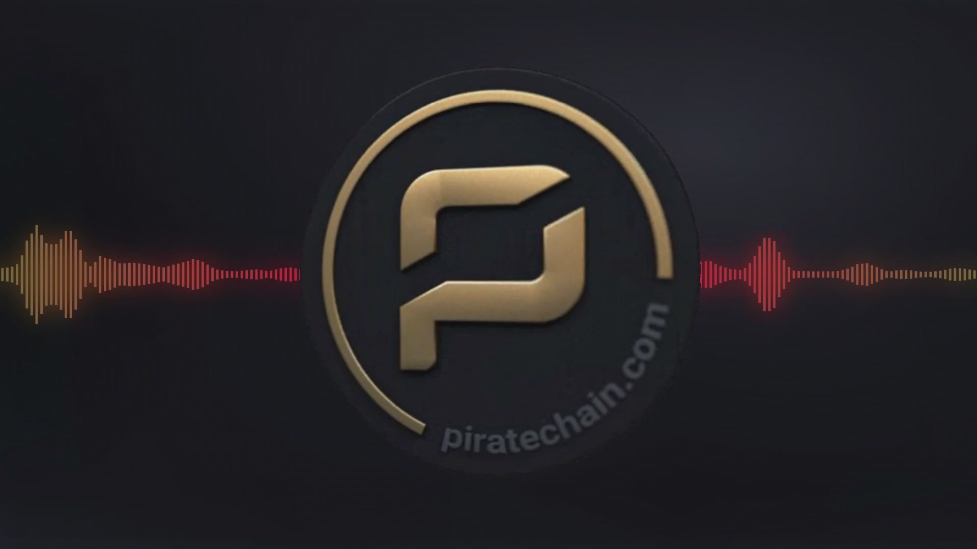 The image features a logo for a company named Pirate Chain, which is an online marketplace for digital music. The logo consists of a circle with a gold border, containing the letters "P" and "R", surrounded by red and yellow lines that create a wave-like pattern. The background color of the logo is black, providing contrast to the gold elements. The image also includes text that reads "Pirate Chain $ARRR".