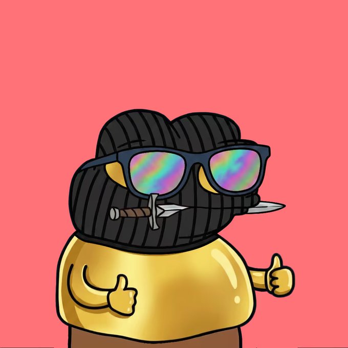 The image features a cartoon character wearing sunglasses and holding a knife with a thumbs-up gesture. The character appears to be a fat gold-colored figure, possibly a frog or a monster. The background of the image is pink, which contrasts with the gold color of the character's outfit. The post includes text that reads "I don't know who needs to hear this, but liquidity matters more than market cap." This message seems unrelated to the cartoon character and its surroundings in the image.