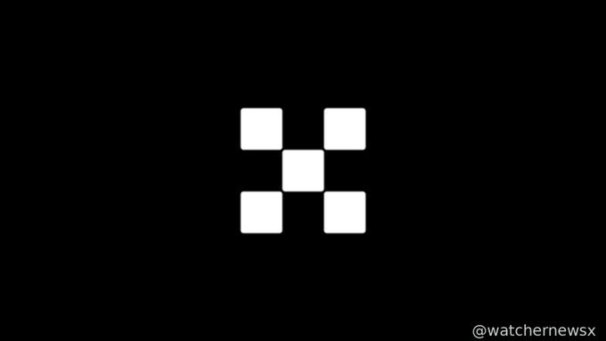 A minimalist logo featuring five white squares arranged in a cross pattern on a black background, with '@watchernewsx' in the corner.