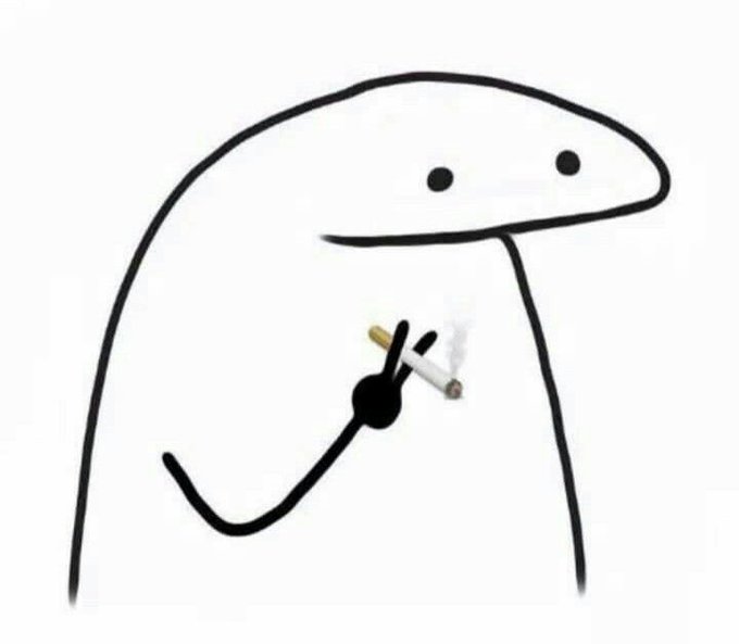 Simple doodle-style drawing of a blob-like character smoking a cigarette.