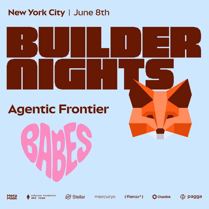 The image features a poster for a Builder Nights event in New York City, which appears to be an exclusive gathering for fans of the "babes" subculture. The poster includes a pink heart-shaped design with the word "babe" written on it and a red fox head. The text on the poster announces that the event is happening in NYC on June 8th at 7:00 PM, and mentions that there are 10 VIP tickets available for those who want to attend.