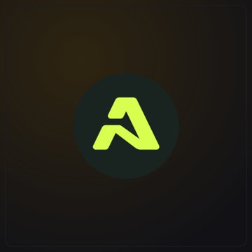 A minimalist logo featuring a stylized green and dark green letter 'A' inside a dark circle on a black background.