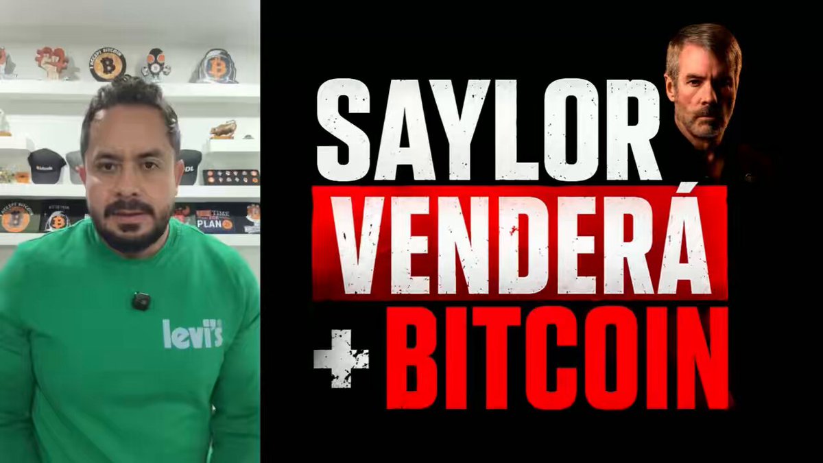 In the image, there's a man standing next to a white background with a banner reading "Saylor Vendera Bitcoins". The man appears to be dressed in a green sweatshirt and has a beard. It seems that he may have something to say or discuss related to Bitcoin, as it is often associated with online transactions, digital currency, or privacy concerns. Based on the context of the post, it might be inferred that there's an upcoming discussion about Bitcoin or possibly someone trying to promote Bitcoin awareness.