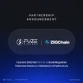 A black and white background features a rectangular logo for "FUSE FINTECH" and "ZOCHAIN", with the text "PARTNERSHIP ANNOUNCEMENT" above it, and a blue gradient background below.