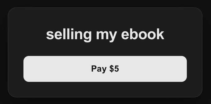 A mock-up of an X (formerly Twitter) payment button reading "selling my ebook" with a "Pay $5" button, illustrating Nikita's concept of enabling direct in-app transactions through the platform.
