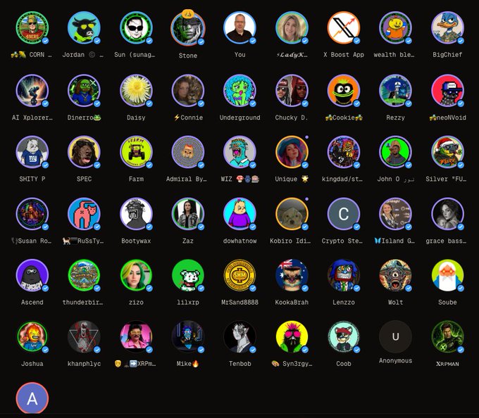 A Discord server member list displaying approximately 50 user profile icons with usernames including CORN, Jordan, Sun (sunag..), Stone, You, LadyX..., X Boost App, wealth ble..., BigChief, Ai Xplorer..., Dinezro..., Daisy, Connie, Underground, Chucky D., Cookie..., Rezzy, neoWoid, SH!TY P, SPEC, Farm, Admiral By..., WIZ, Unique, kingdad/st..., John O, Silver FU..., Susan Ro..., Ru$sty..., Bootywax, Zaz, dowhatnow, Kobiro Idi..., Crypto Ste..., Island G..., grace bass..., Ascend, thunderbit..., zizo, 11ixrp, MrSand888, KookABrah, Lenxzo, WoLt, Soube, Joshua, khanphlyc, XRP..., Mike, Tenbob, Syn3rgy..., Coob, Anonymous, and XRPman, supporting the post's announcement of the "Big