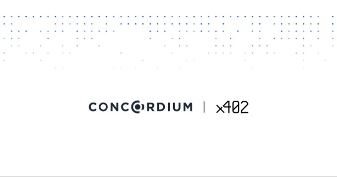 Concert logo image showing 'CONCORDIUM | x402' text with blue dotted pattern graphics on a white background.