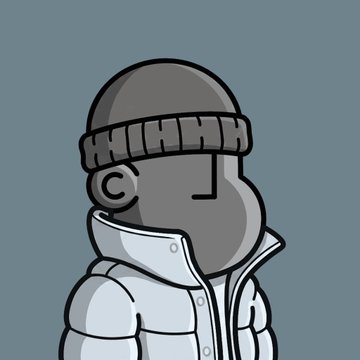 A cartoon-style illustration of a figure wearing a gray beanie and jacket, depicted with a metallic or robotic face against a solid blue background.