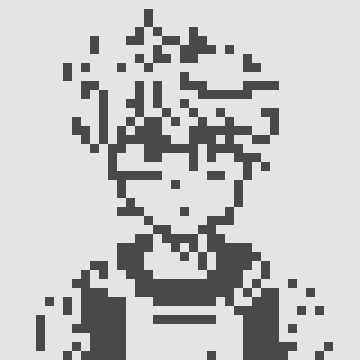 A heavily pixelated dark gray icon or sprite on a light background depicting what appears to be a stylized figure or character in a video game aesthetic.