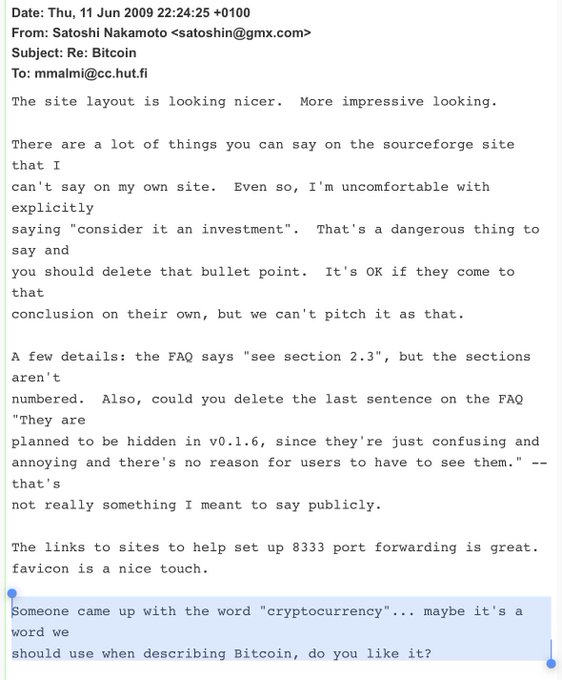 A screenshot of an email that has been sent by someone. The message contains a list of words including "Cryptocurrency," "site," "site," and "might be a". The person who sent this email seems to have found some information about cryptocurrency and is sharing it with others by attaching the text.