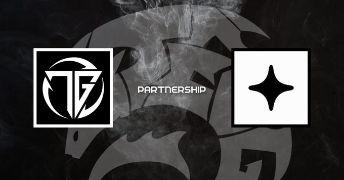 A promotional graphic featuring two logos with the word 'PARTNERSHIP' in the center, set against a dark smoky background.
