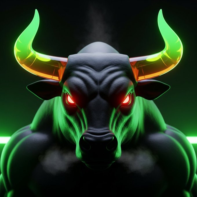 The image depicts a menacing, muscular black bull with glowing green-outlined horns and fierce red eyes, set against a dark green background—symbolizing the bullish market sentiment associated with the verification of "$ANSEM" on JupiterExchange and Phantom. The "bull" imagery directly reinforces the post's celebration of legitimacy and rising momentum in crypto trading.