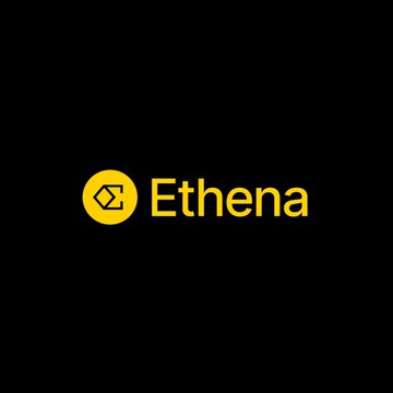 The Ethena logo, featuring a yellow circular emblem with a stylized symbol next to the word 'Ethena' in yellow text on a black background.