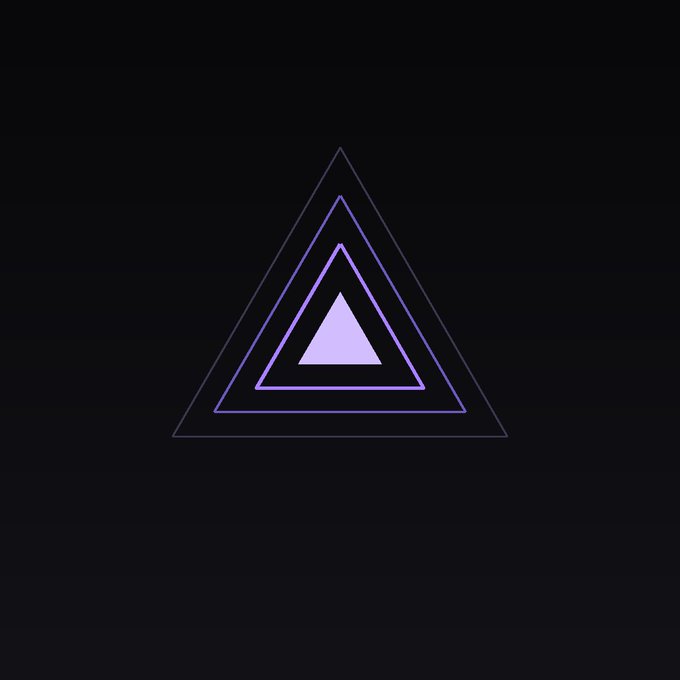 A glowing purple triangular emblem with concentric outlines centered on a black background, visually echoing the hierarchical "recursive" structure the post hints at—where one model (the central triangle) must reconcile differing interpretations between agents, emphasizing the protocol-level gap in agent-to-agent deal reconciliation.