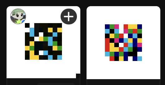 A user interface shows a profile avatar and a plus button next to pixelated mosaic blocks in two panels, demonstrating a privacy or blending feature.