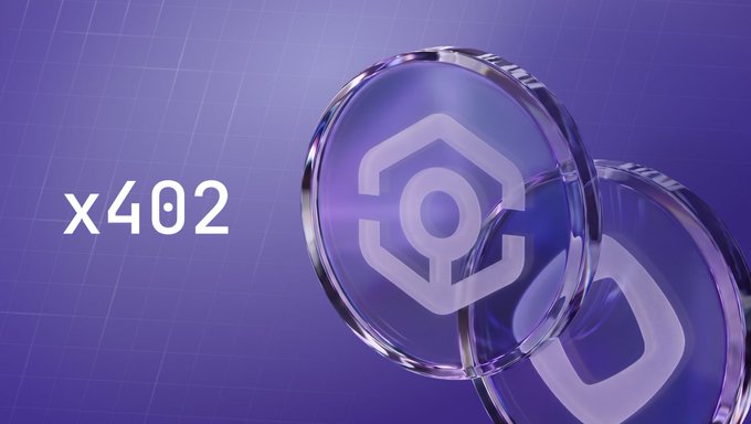 A purple promotional graphic shows two metallic tokens with a geometric logo and the text “x402.” It illustrates Ankr’s x402 support for agents paying USDC per call for blockchain data on Monad, Base, and Solana without an account or API key.