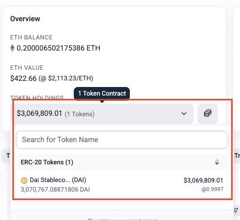 The image shows a screenshot of an overview page for Etherscan, which displays information about the Etherscan account balance. The account has been drained of 86 gnosis safes, with stolen assets being transferred into DAI through Uniswap V3 pools. The post also mentions that the exploit was carried out using the @squidrouter Module and that it took around 2 hours to drain the accounts.
