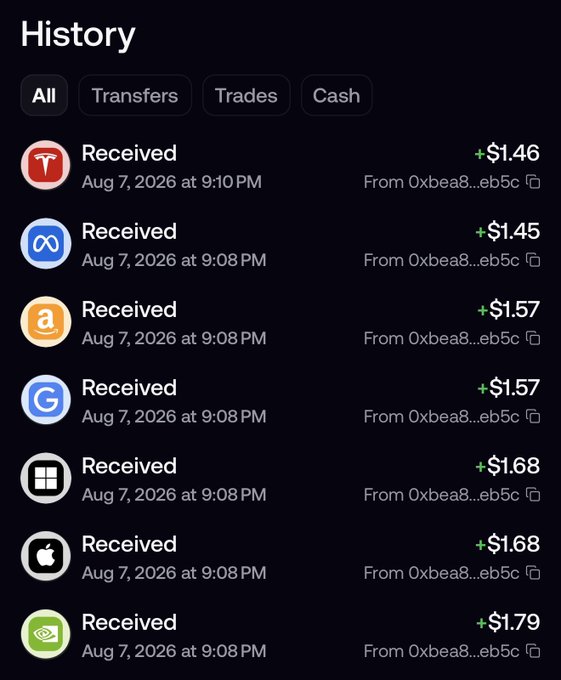 A transaction history screenshot shows multiple small received payments ranging from +$1.45 to +$1.79, all from "0xbea8...eb5c" on Aug 7, 2026 between 9:08-9:10 PM, illustrating the recurring micro-distributions from TheIndexFi and Pons custom index token collab landing in the user's Fomo account.