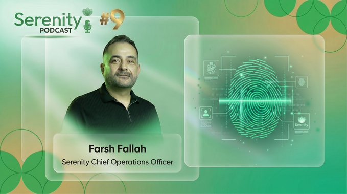 The image features a man wearing a black shirt with a name tag that reads "Farsh Fallah", who appears to be a CEO of a company named "Farsh Fallah". The background of the image has a green color, which is used as part of the design for an advertisement or promotional material. The text on the image includes phrases such as "Podcast #9 is live," "#Quantum computers could crack Bitcoin's encryption by 2028.", and "#Harvest now, decrypt later", suggesting that the man is speaking at a conference or event related to cryptocurrency and blockchain technology.