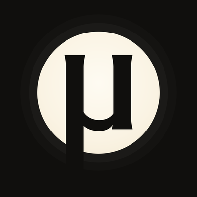 The image displays a stylized black Greek letter "μ" (mu) centered within a light beige circular emblem on a black background, serving as the logo for $UPEG. It represents the cryptocurrency project's branding, which focuses on data-backed tokens and generative collections.