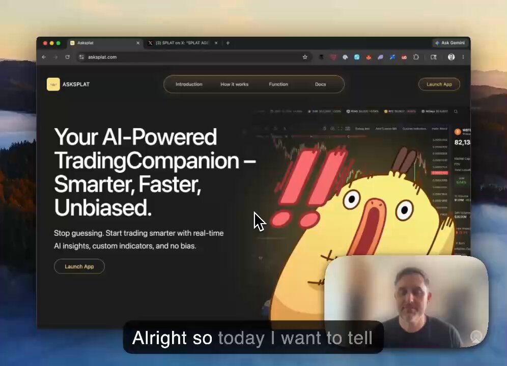 The image shows a man talking into a microphone, with a computer screen displaying an AI trading platform that has been launched recently. The man appears to be participating in or discussing this AI trading competition, which offers a prize pool of $1500 for those who can answer specific questions correctly within two weeks.