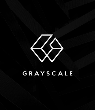 A black graphic displaying the Grayscale logo—a geometric cube design—above the white text "GRAYSCALE" against a textured dark background, visually branding the company's call for Clarity Act approval and continued U.S. crypto investment.