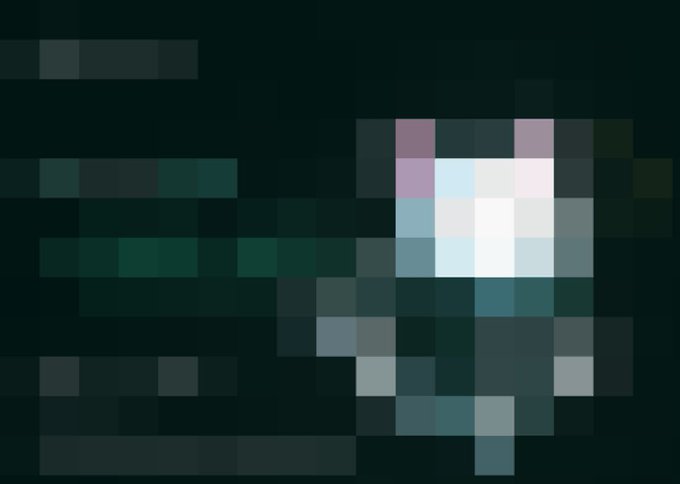 A heavily pixelated image obscures what appears to be a P&L (profit and loss) screenshot, with only faint green and teal/blue bars visible against a dark background—reflecting the post's joke about over-censoring financial screenshots to the point of being unreadable.