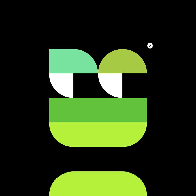 A geometric logo design in green tones featuring stacked rounded rectangles and semi-circles with a small checkmark icon, resembling a stylized robot or character face.