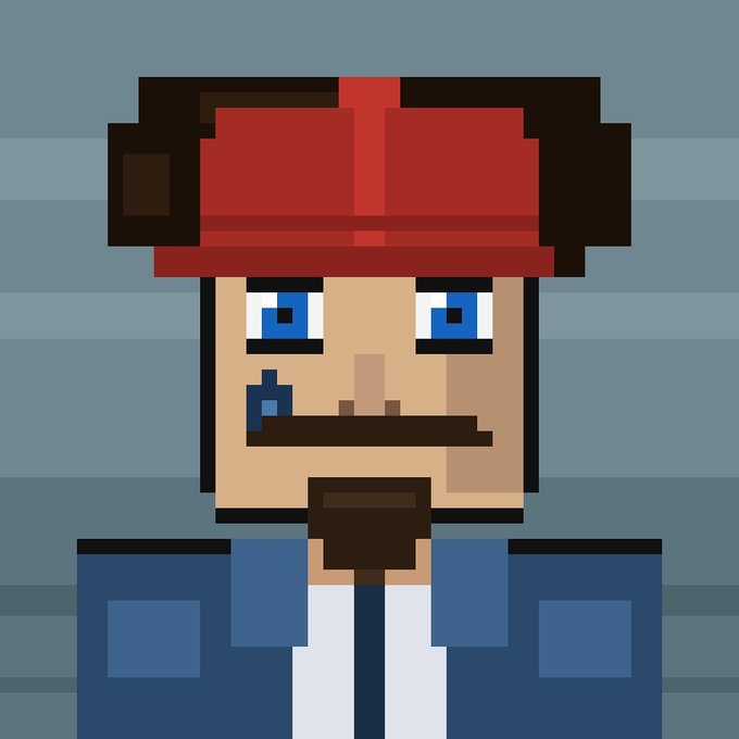 A pixel art portrait of a pirate-like character wearing a red tricorn hat, blue coat, and sporting a mustache and goatee, set against a blue striped background. The character's rugged, nautical aesthetic complements the post's mention of "securing a spot across the ZEC NFT trenches," evoking a sense of adventure and exploration in the Zcash NFT space.