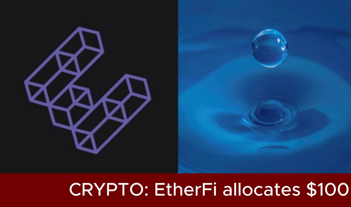 The image shows two distinct visuals, a graphic of the cryptocurrency "EtherFi" with a bubble above it containing a drop of water, and an image of the same drop of water surrounded by blue text that reads "CRYPT; EtherFI allocates $100M into real-world asset vault. @ether_fi ," accompanied by a red border at the bottom of the image. The caption below each image provides information about these visuals, explaining what they are and how they relate to the post.