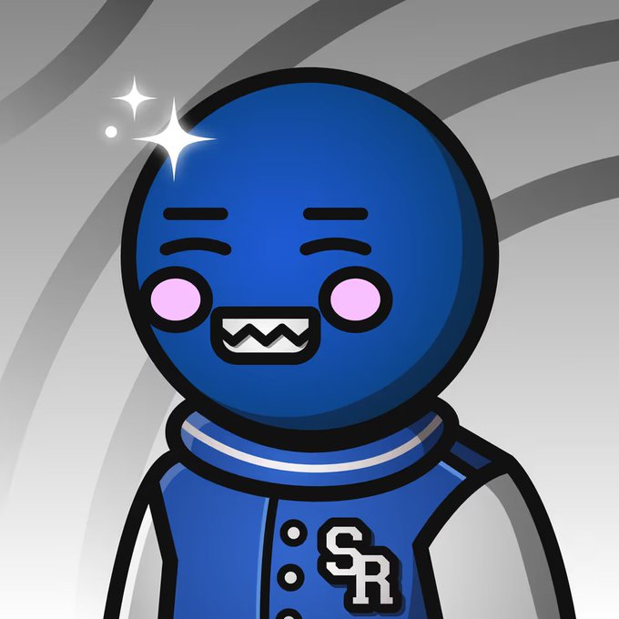 A cartoon illustration depicts a blue, faceless character wearing a baseball jersey with an 'SR' logo, showing excitement with sparkling eyes.