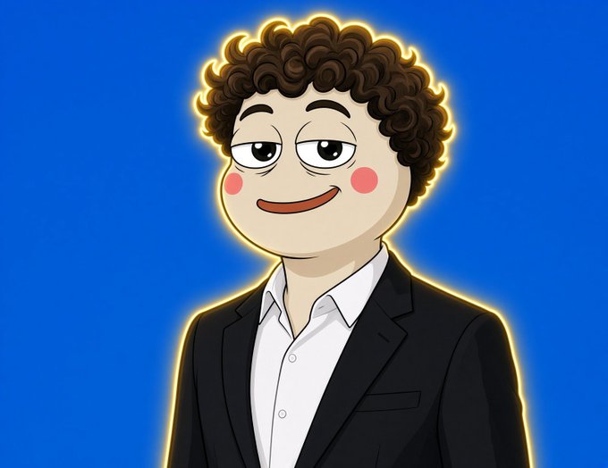 A digital illustration of a smiling man with curly brown hair wearing a black blazer over a white shirt, surrounded by a glowing yellow aura against a blue background, likely representing the creator of the $25,000 giveaway promotion offering $250 to 100 participants who drop their Stake usernames in the comments.
