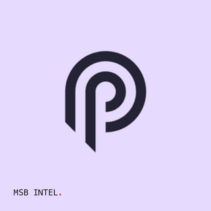 The image displays the Pyth Network logo—a stylized dark "P" formed by two curved, looped strokes—centered on a light lavender background, with the text "MSB INTEL." and a small red square in the bottom-left corner. This ties to the post noting Pyth now publishes 1,869 live price feeds (1,234 equities, 417 crypto pairs, 47 commodities, 39 currency pairs), highlighting the network's broad and growing market coverage as represented by its distinctive branding.