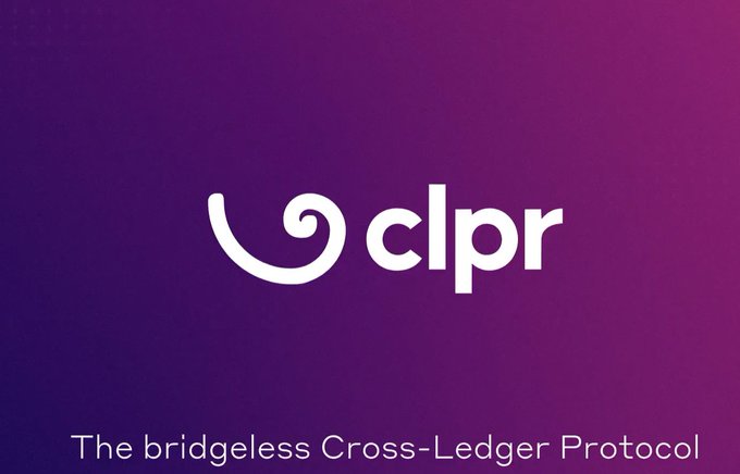 A logo image for CLPR, described as "The bridgeless Cross-Ledger Protocol," displayed in white text on a purple gradient background.
