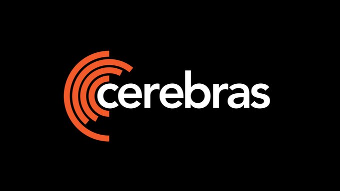 The Cerebras logo displayed in white text with an orange circular wave design element on a black background.