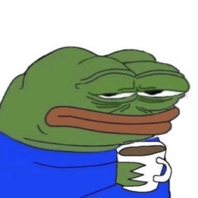 The image shows a sad-looking Pepe the Frog character wearing a blue shirt and holding a coffee mug with a weary, regretful expression. The caption captures the classic "post-sell regret" moment in crypto trading, where watching a coin pump immediately after selling is a painfully relatable experience for investors.