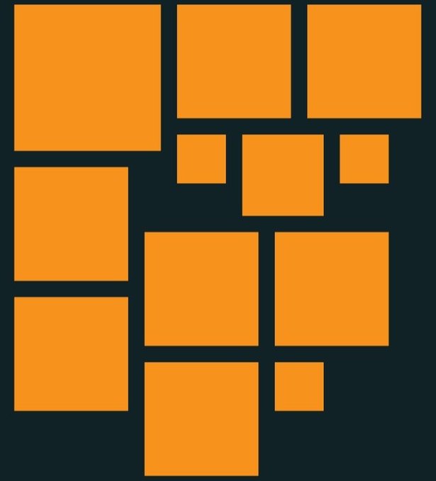 An abstract graphic featuring multiple orange rectangles of varying sizes arranged in a grid-like pattern on a dark gray background.