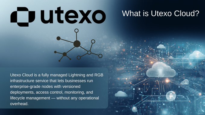 The image features a blue background with white text that reads "What is Utexo Cloud?". The main focus of the image is a cloud diagram, which shows various icons representing different aspects of the cloud infrastructure service offered by Utexo. These icons include lightning and rgb symbols, indicating the specific features and functionalities provided by the service.
