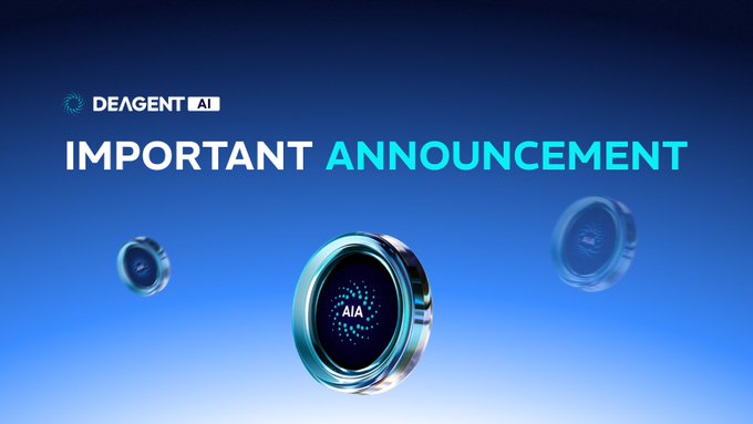 A blue promotional graphic for 'DEAGENT AI' displaying the text 'IMPORTANT ANNOUNCEMENT' above three floating circular AI icons.