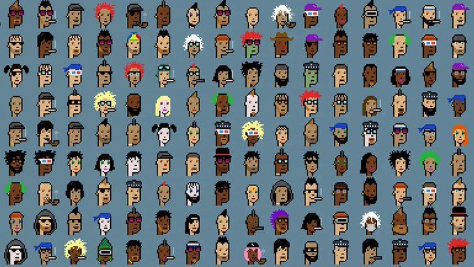 A grid of numerous pixel art character portraits displaying diverse hairstyles, skin tones, and accessories against a solid blue background.