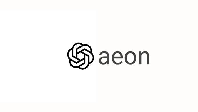 The Aeon logo displayed on a white background, featuring a stylized interlocking knot design in black next to the lowercase wordmark 'aeon'.