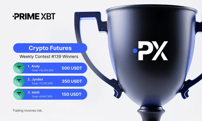 The image features a trophy with the word "PX" written on it, along with some text about a trading competition. The trophy appears to be made of metal or glass and has a handle at one end for easy handling. There are three people in the image, each holding a different colored ball - green, blue, and red. They seem to be participating in the competition as they stand next to the trophy.