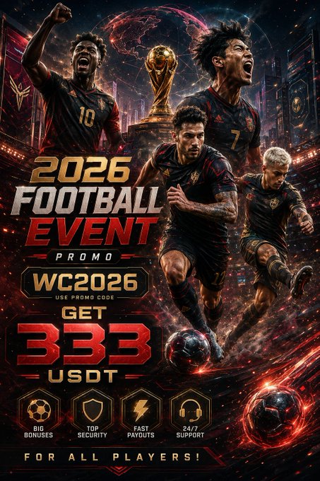 The image features a poster advertising an upcoming football event, specifically the "2026 Football Event". The poster includes several soccer players and images of soccer balls. It also displays information about the event, including a prize related to the World Cup. The poster is in an energetic design style with red, blue, and yellow colors dominating the scene, creating an atmosphere of excitement and anticipation for the upcoming event.