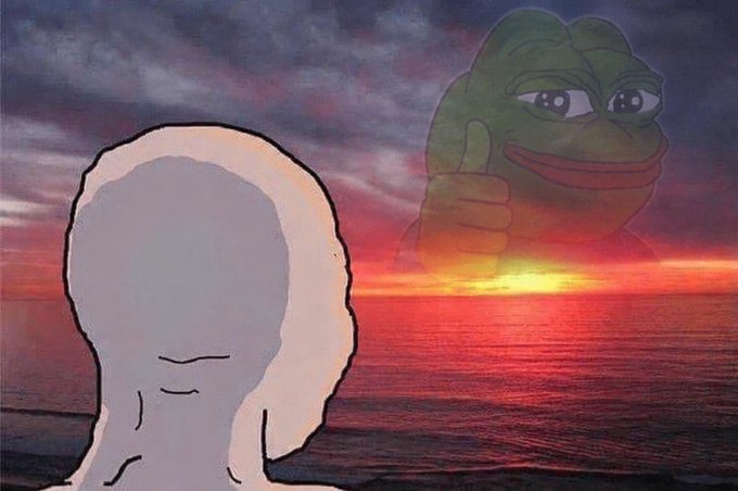 The image presents an abstract representation of a man's head and a frog standing at the beach during sunset, with a cloudy sky in the background. The caption of the post suggests that short-term traders may miss out on opportunities by not looking beyond what is happening right now or by being too focused on immediate gains rather than long-term investments. This connection might be interpreted as a metaphor for the importance of patience and investing in things with long-term potential, even when it seems like there are no immediate gains available.