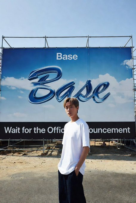 The image features a young man standing next to a large blue banner that says "Base" with a picture of a boy wearing a white shirt underneath. The caption at the bottom of the photo reads, "Before blindly accepting posts like $BASE snapshot complete," which suggests that the image might be an advertisement or promotional material for Base. It is important to consider the source and context of such content before sharing it or acting upon it.