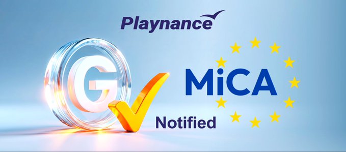 A promotional banner featuring the Playnance logo alongside a 'MiCA Notified' badge with EU stars and a checkmark, indicating MiCA regulatory compliance.